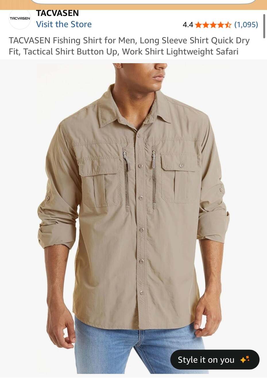 TACVASEN Men's Long Sleeve Quick Dry Tactical Fishing Shirt